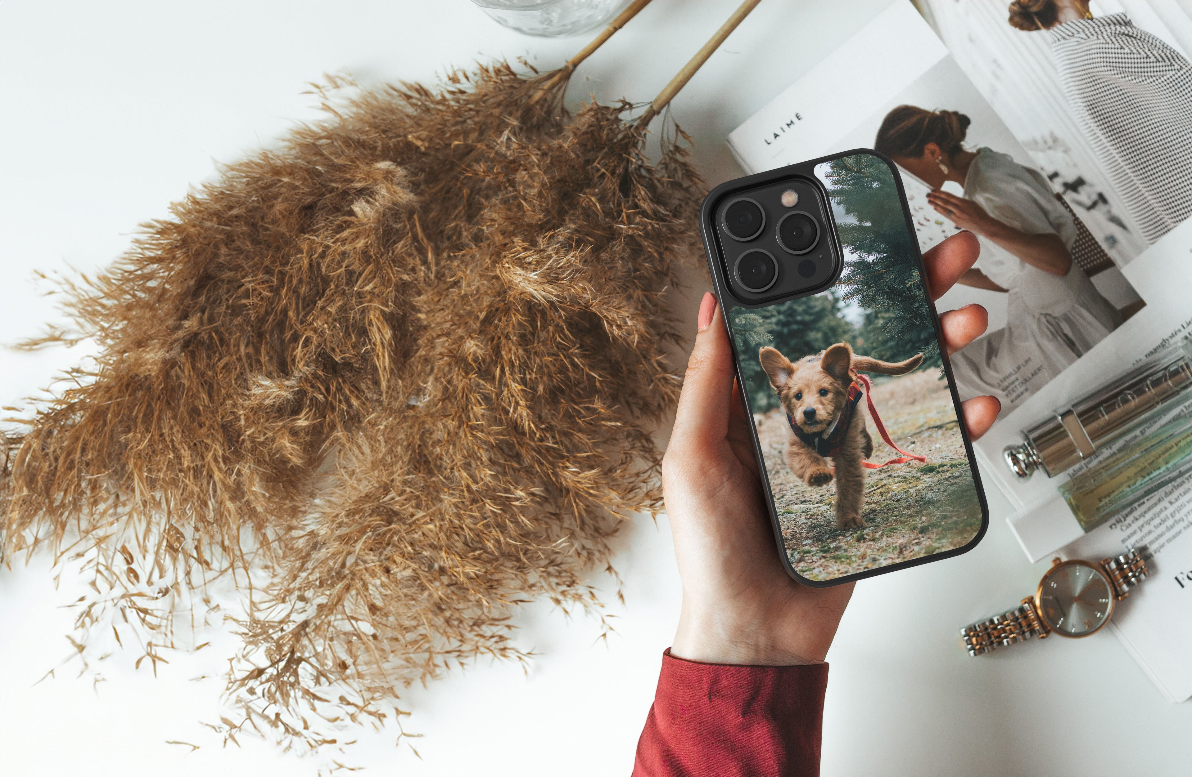 Custom Apple iPhone Case of a dog running through a field.